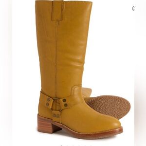 NWT Frye Camryn Tall Shaft Harness Pull On Boots Banana Leather Women’s 8